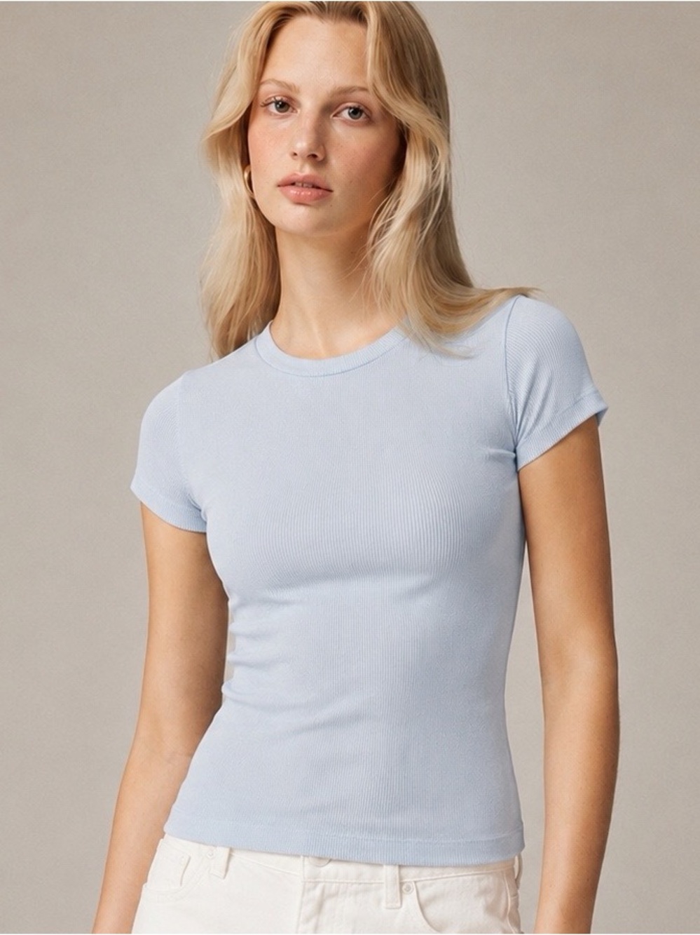 J. Crew Factory Light Blue Ribbed Short Sleeve Tee